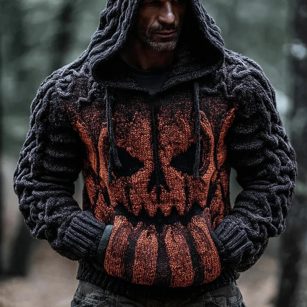 Halloween Evil Pumpkin Head Ancient Hooded Sweater