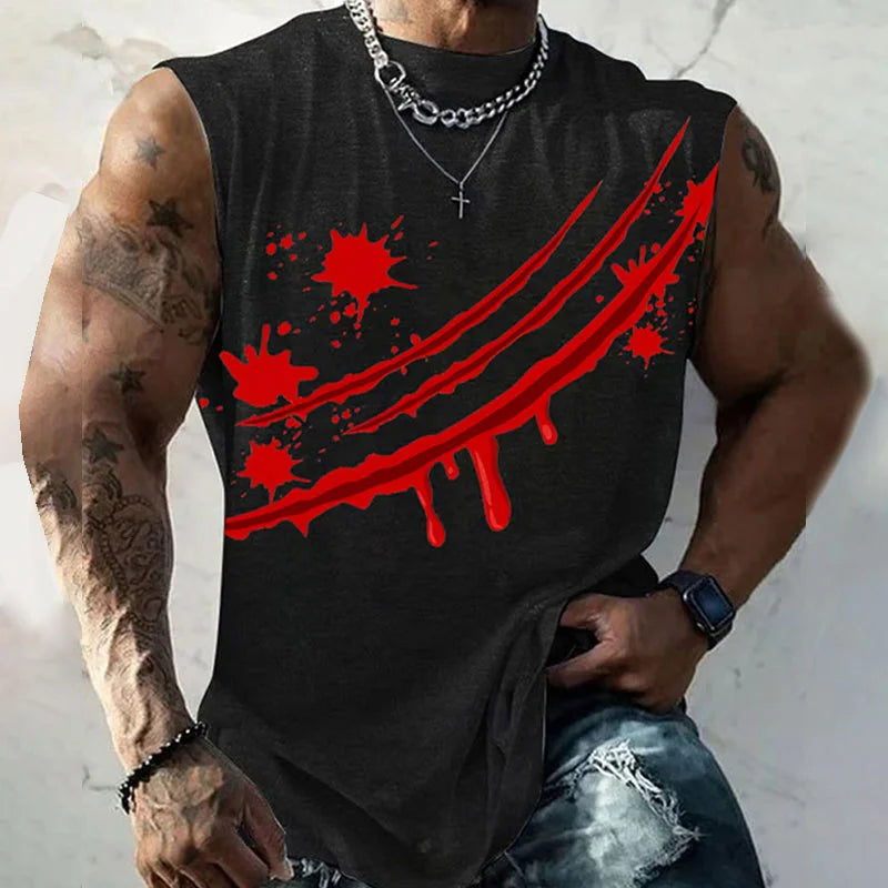 Men's Casual Bloodstained Crew Neck Vest T-shirt