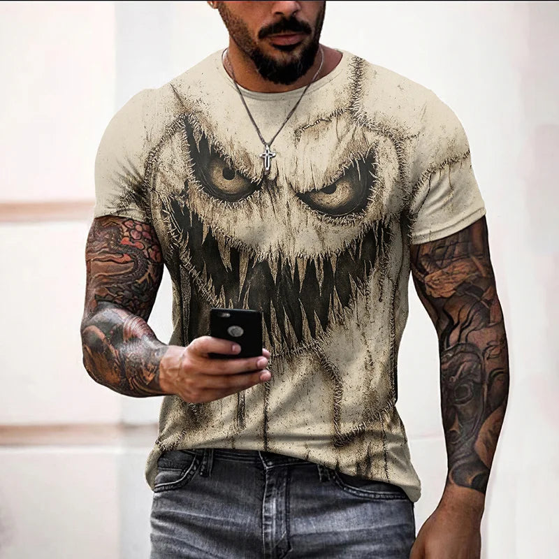 Halloween Horror Scary Face Inspired Painting Casual Linen T-shirt