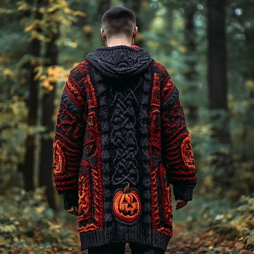 Halloween Pumpkin Inspired Cozy Hooded Cardigan