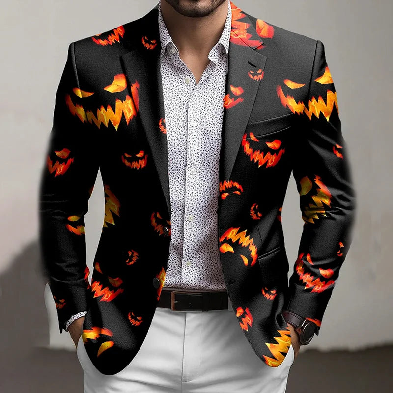 Halloween Pumpkin Smiley Face Print Blazer