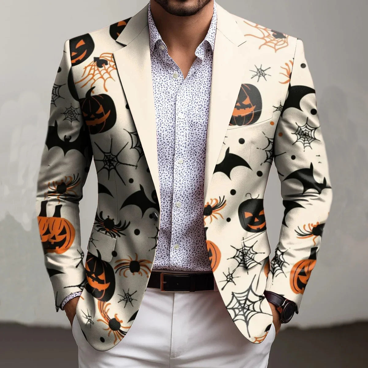 Halloween Evil Pumpkin Decoration Pattern Casual Blazer