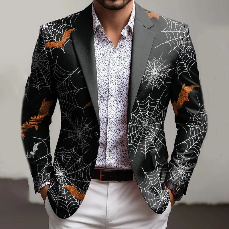 Halloween Mysterious Bat Spider Web Halloween Decoration Pattern Blazer