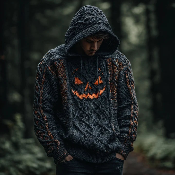 Halloween Pumpkin Face Chunky Hooded Sweater