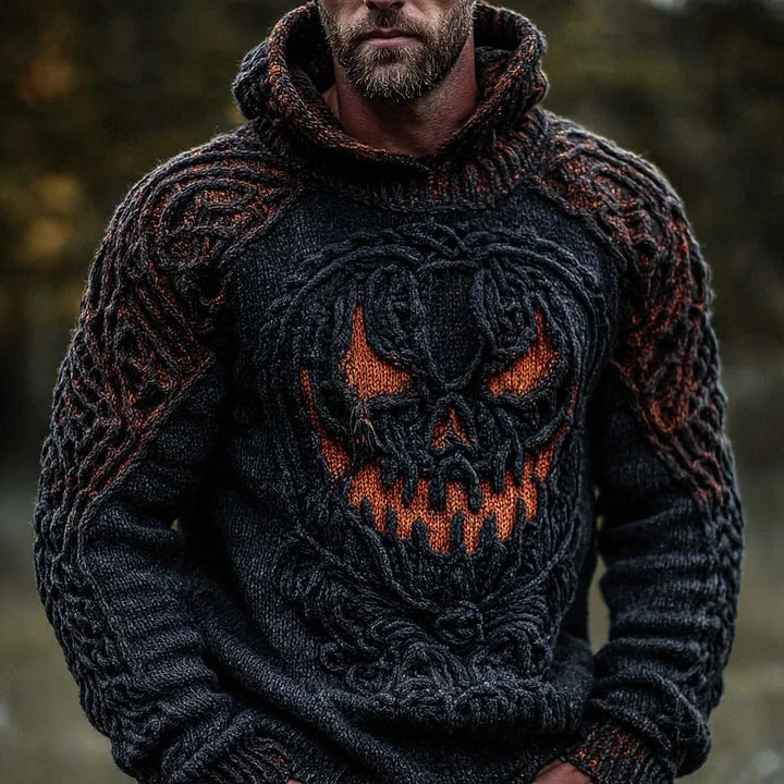 Halloween Pumpkin Face Chunky Hooded Sweater
