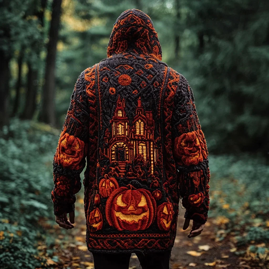 Halloween Pumpkin Inspired Vintage Hooded Cardigan