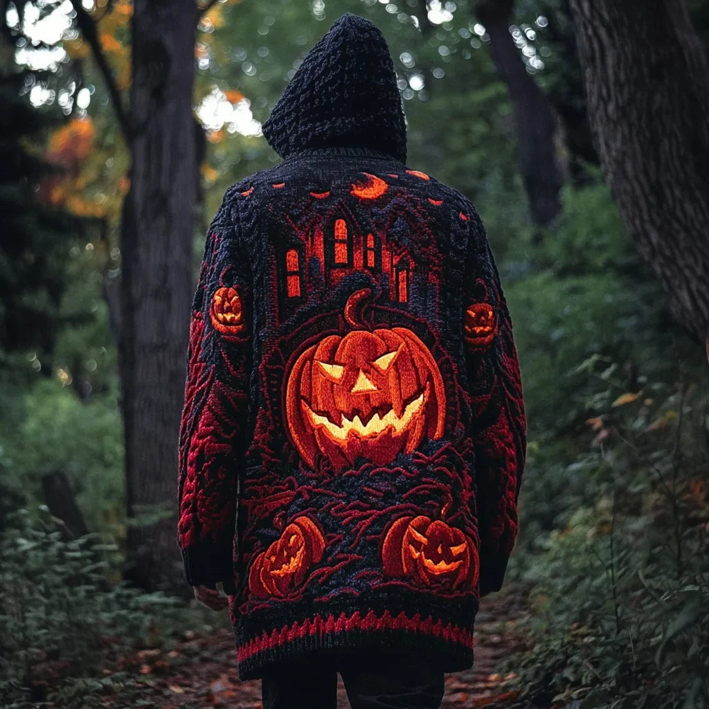 Halloween Pumpkin Inspired Cozy Hooded Cardigan