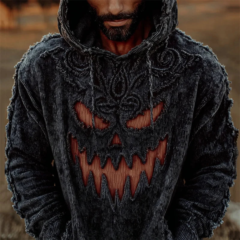 Halloween Pumpkin Face Frayed Celtic Cozy Hoodie