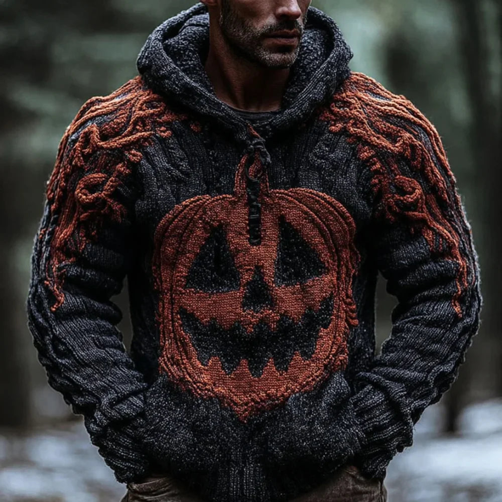 Halloween Evil Pumpkin Head Color Blocked Hoodie Sweater