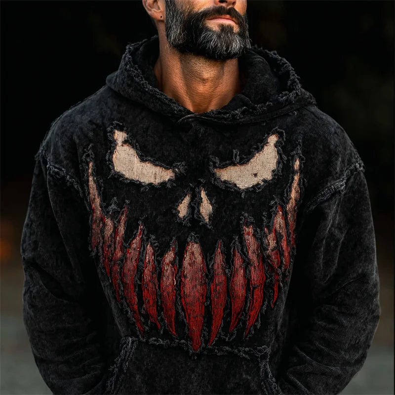 Men's Halloween Monster With Bloody Fangs Frayed Cozy Hoodie