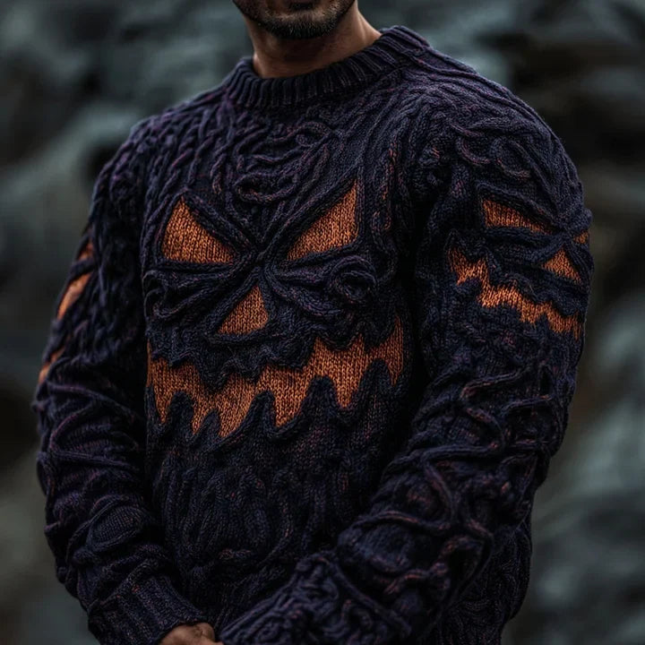 Men's Halloween Pumpkin Face Chunky Cozy Sweater