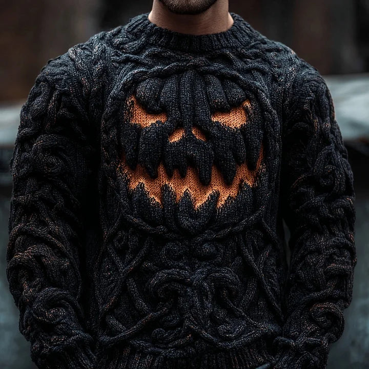 Men's Spooky Pumpkin Face Chunky Cozy Sweater